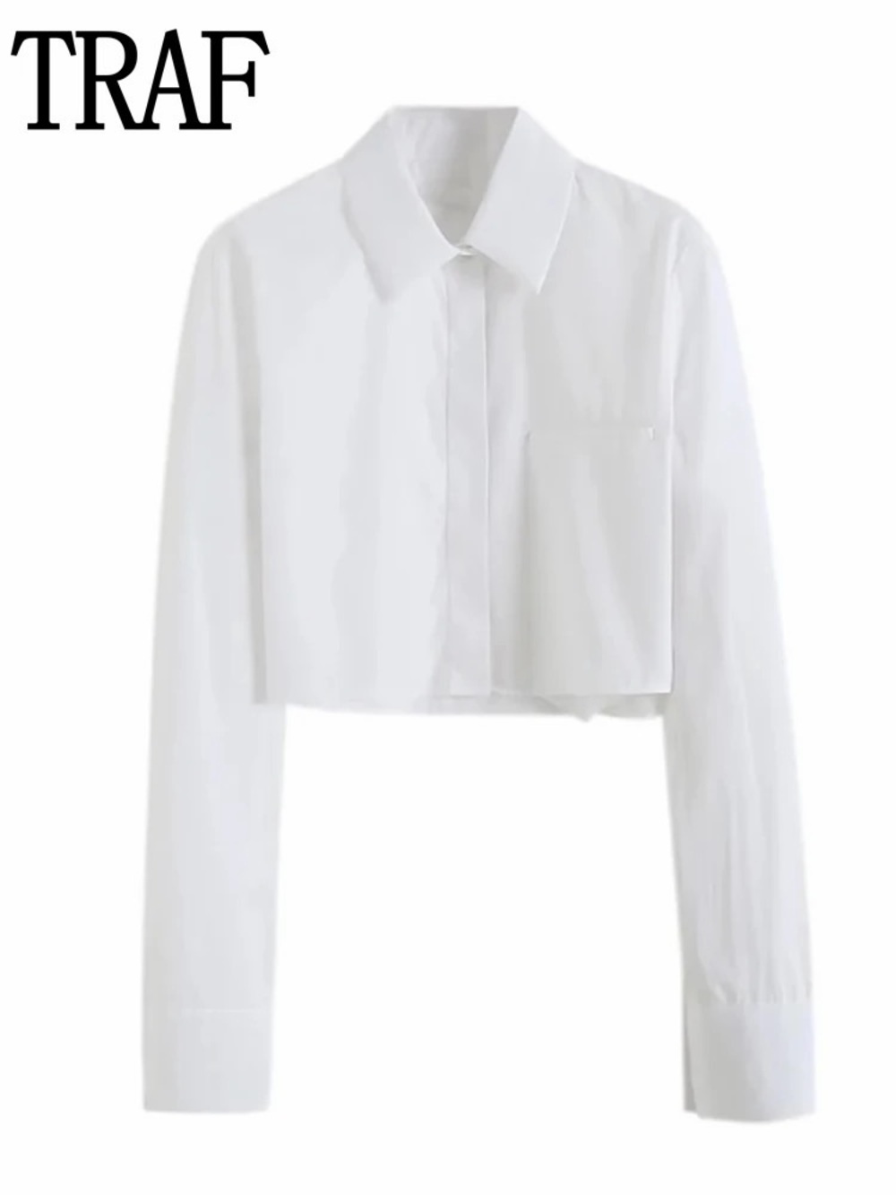 TRAF Cropped White Button-Up Shirt